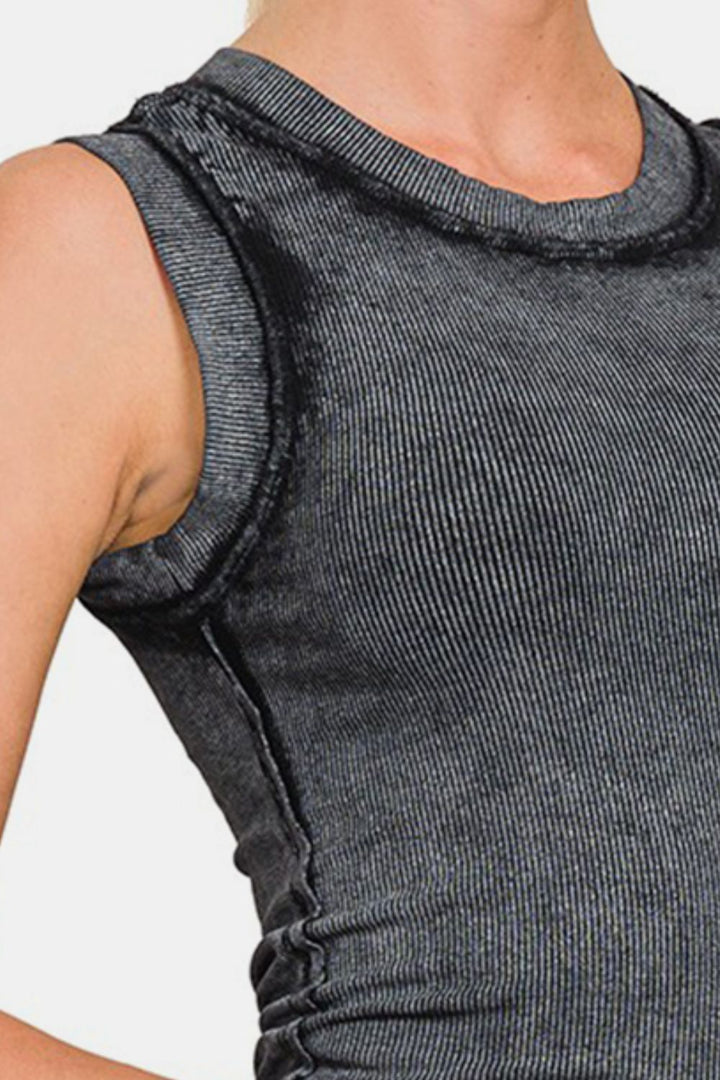 Stilla | Vasket Ribbet Rund Hals Slim Tank
