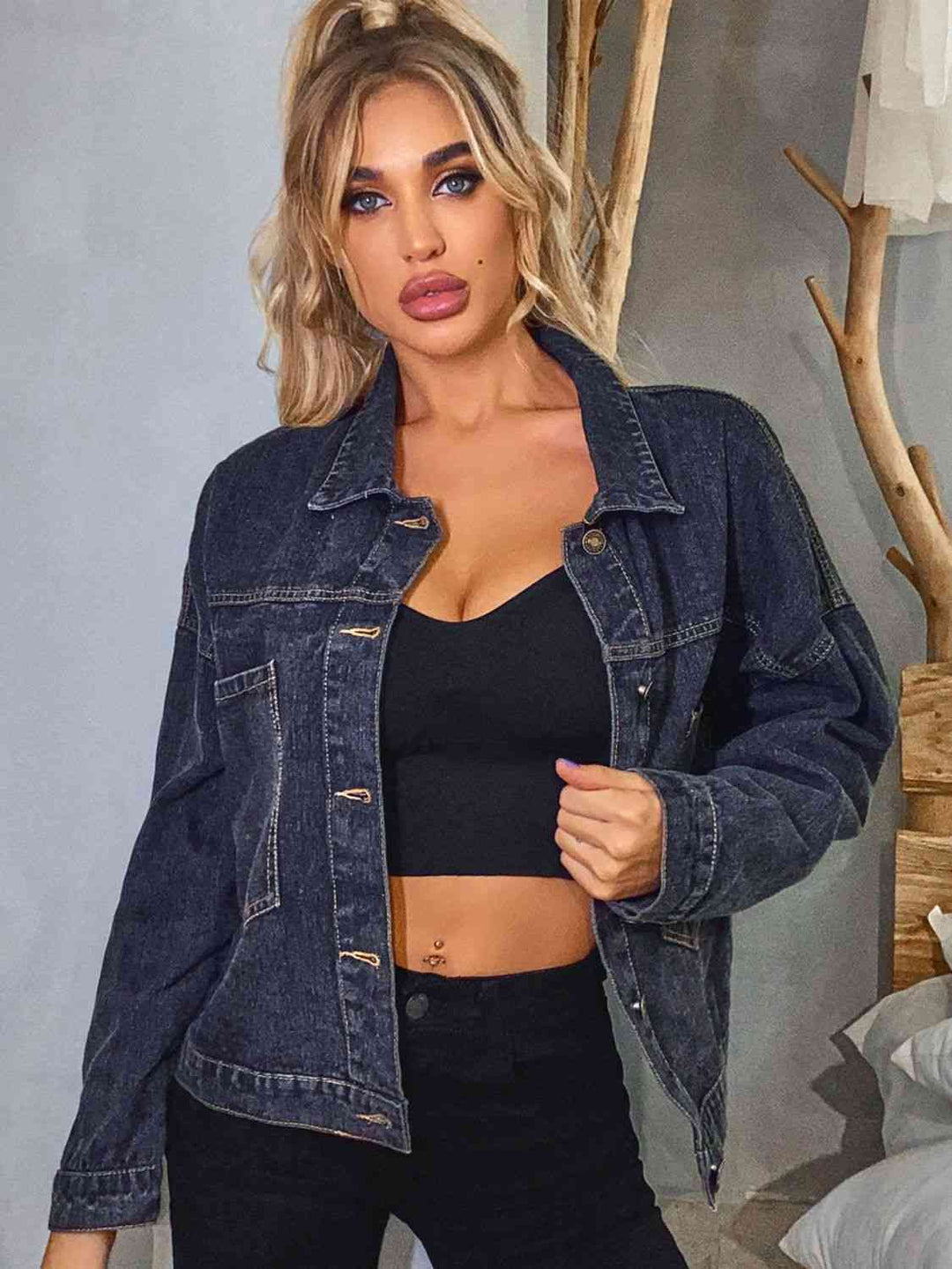 Stilla | Nakke Sunket Skulder Denim Jakke
