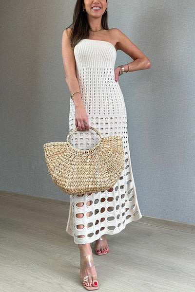 Stilla | Rustik Off-shoulder Maxi Kjole Med Patchwork Og Udskæring