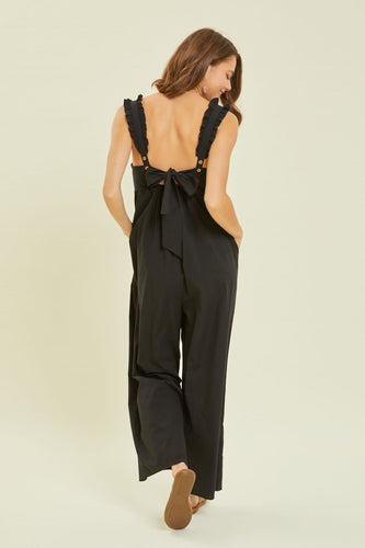 Stilla | Full Size Ruffled Strap Back Tie Wide Leg Jumpsuit