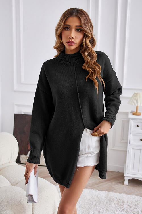 Stilla | Seam Mock Neck Split Sweater