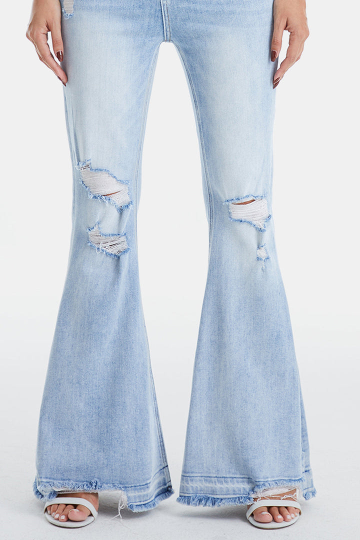 Stilla | Full Size Distressed Raw Hem Høj Talje Flare Jeans