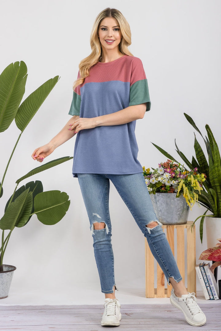 Stilla | Full Size Ribbed Color Block T-Shirt
