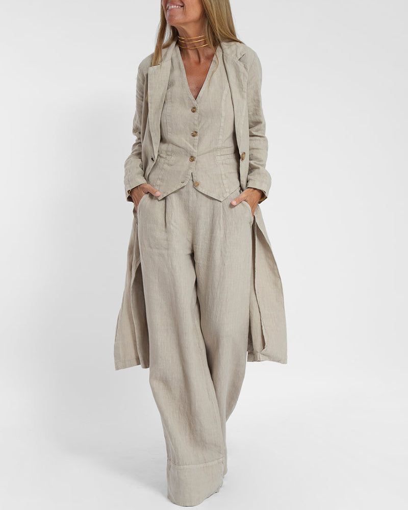 Skovae | Elegant 2-delt sæt linned brede bukser & vest