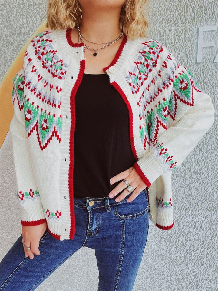Stilla | Geometrisk Rund Hals Langærmet Cardigan