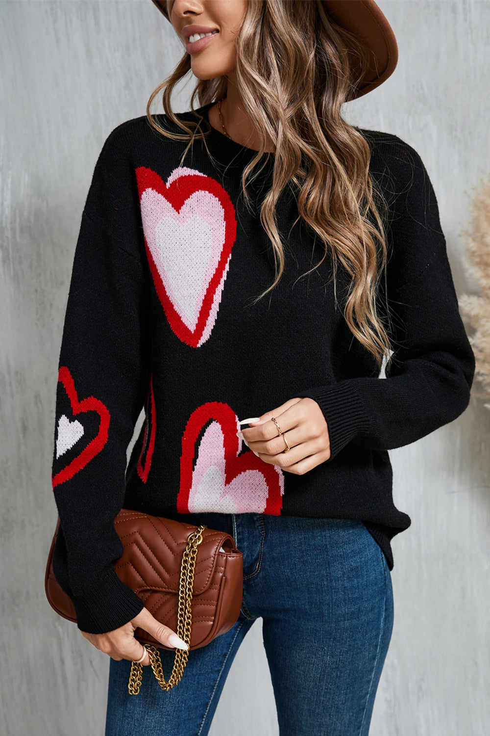 Stilla | Rundhals Sweater Med Lange Ærmer i Hjerteform