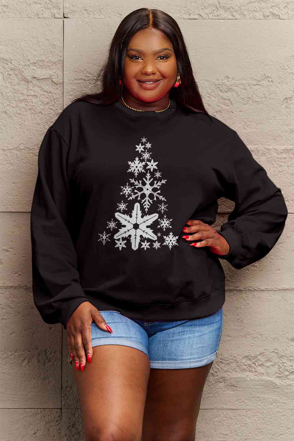 Stilla | Love Fuldt Størrelse Snefnug Juletræ Grafisk Sweatshirt
