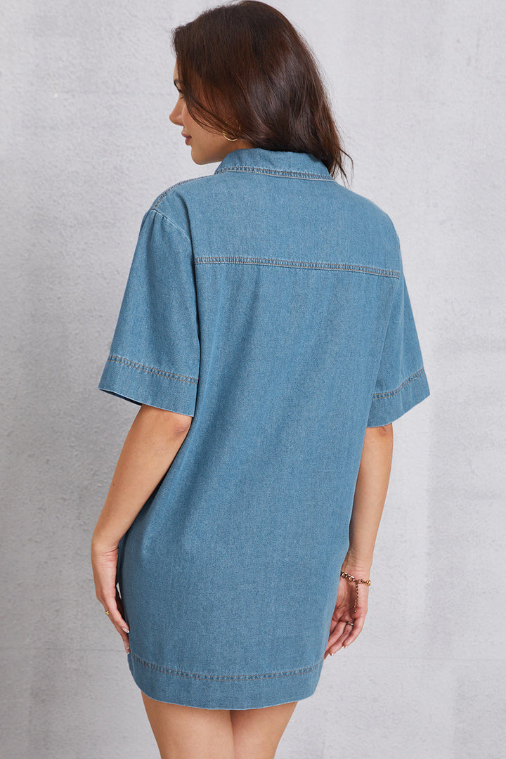 Stilla | Krave Hals Mini Denim Kjole