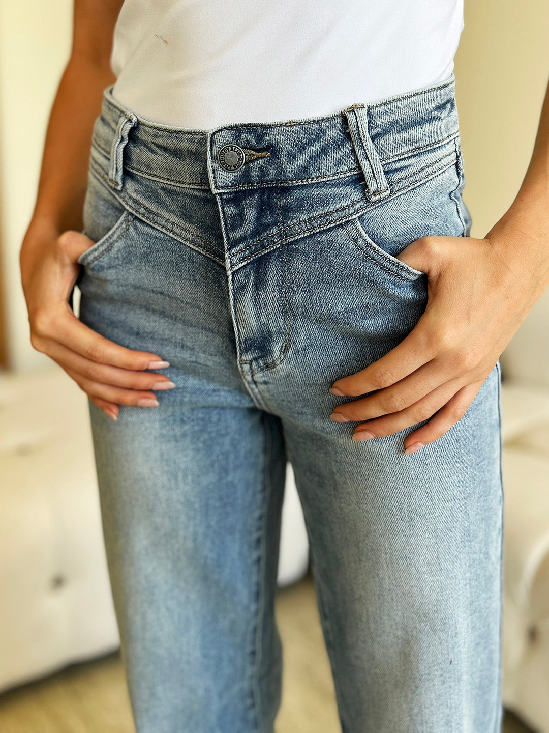Stilla | Blå Fuld Størrelse Høj Talje Bred Ben Jeans