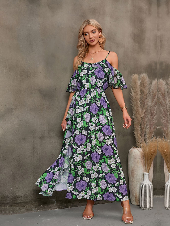 Stilla | Spaghetti Strop Cold-Shoulder Slid Maxi Kjole