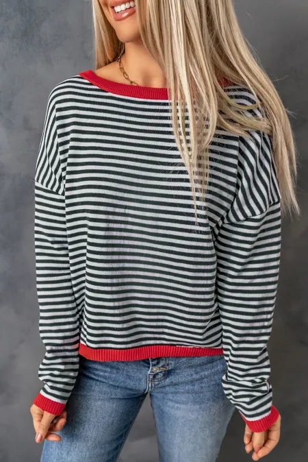 Skovae | Stribet Rundhals-Drop-Shoulder-T-Shirt