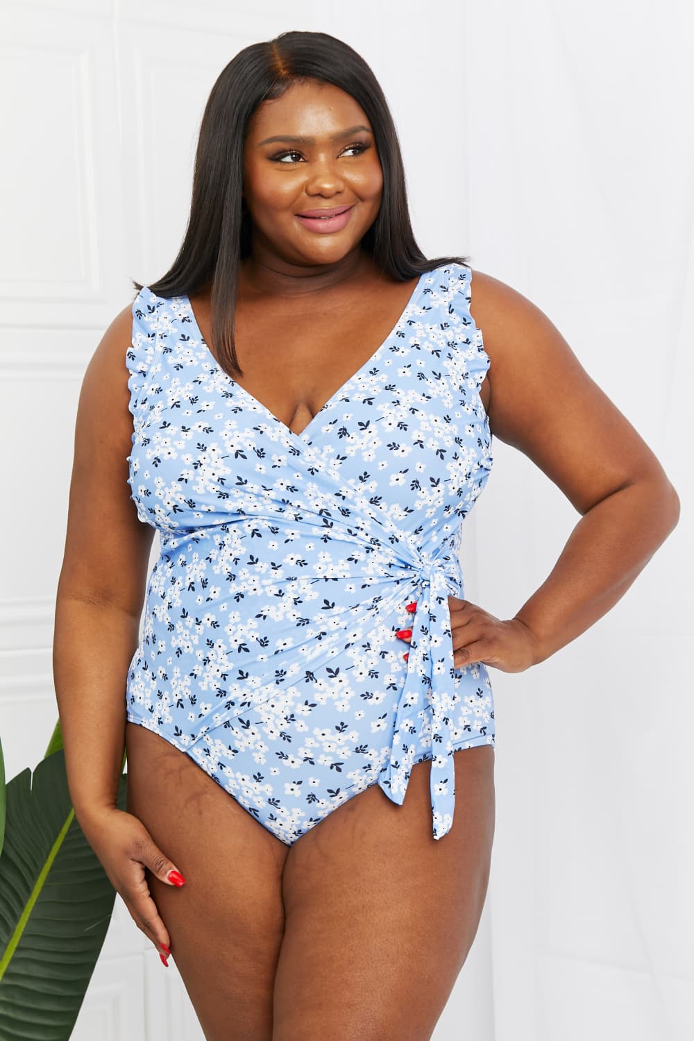 Stilla | West Swim Full Size Float on Ruffle Faux Wrap One-piece I Blossom Blue