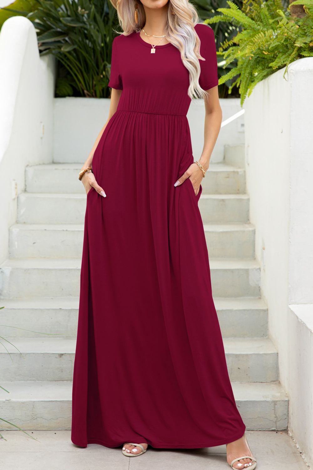 Stilla | Neck Maxi Tee Kjole Med Lommer