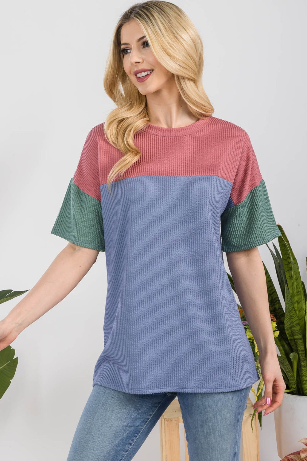 Stilla | Full Size Ribbed Color Block T-Shirt