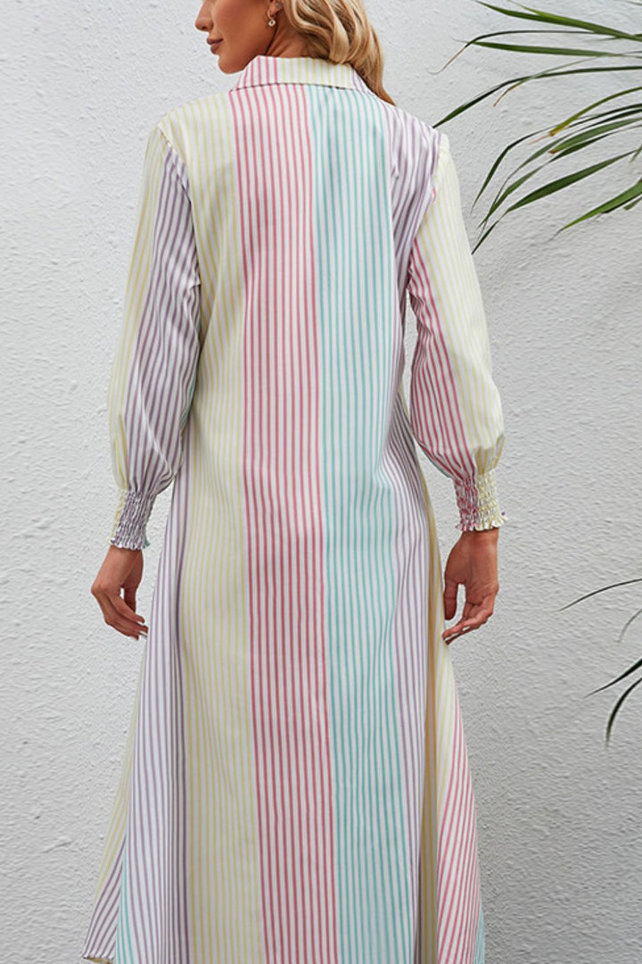 Stilla | Stripe Knap-op Maxi Skjorte Kjole
