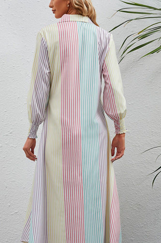 Stilla | Stripe Knap-op Maxi Skjorte Kjole