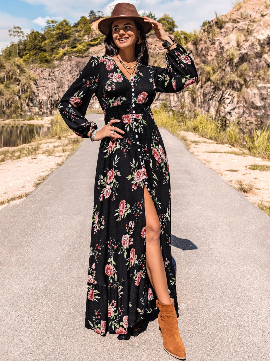Stilla | V-Hals Split Maxi Kjole