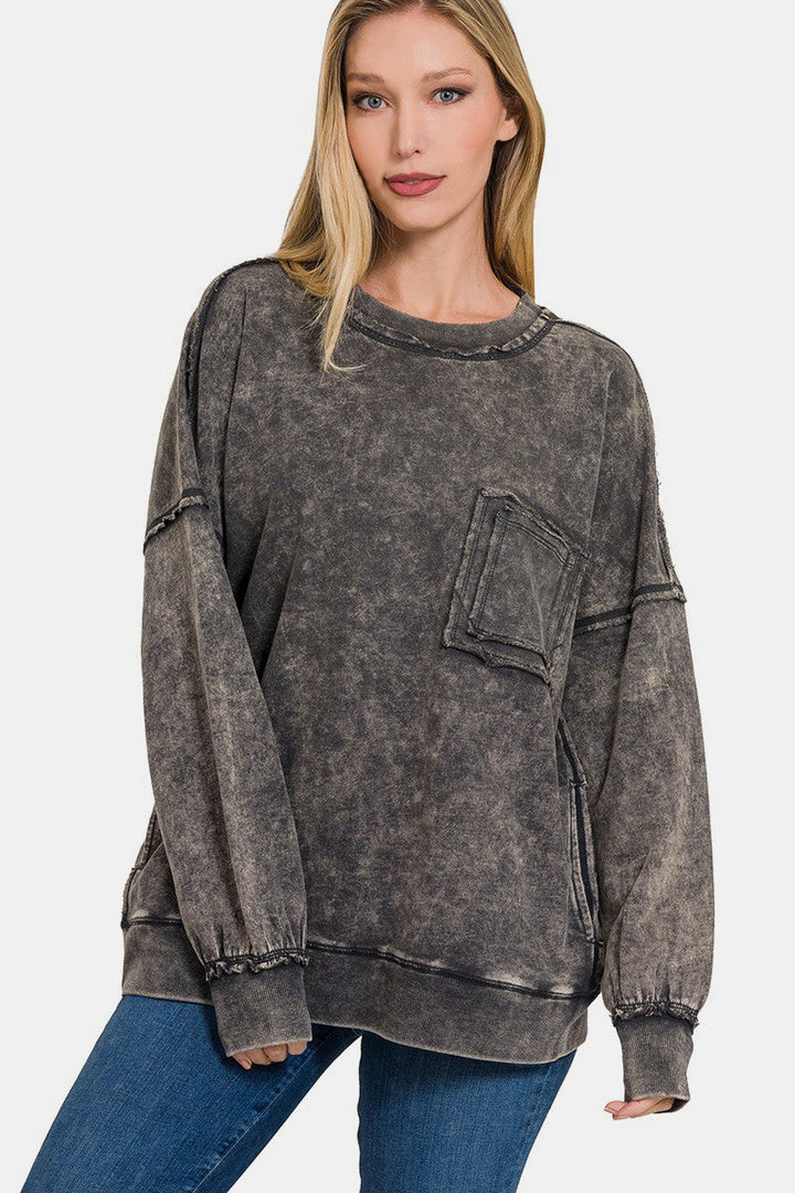 Stilla | Sweatshirt med synlige sømme, rund halsudskæring og faldende skuldre
