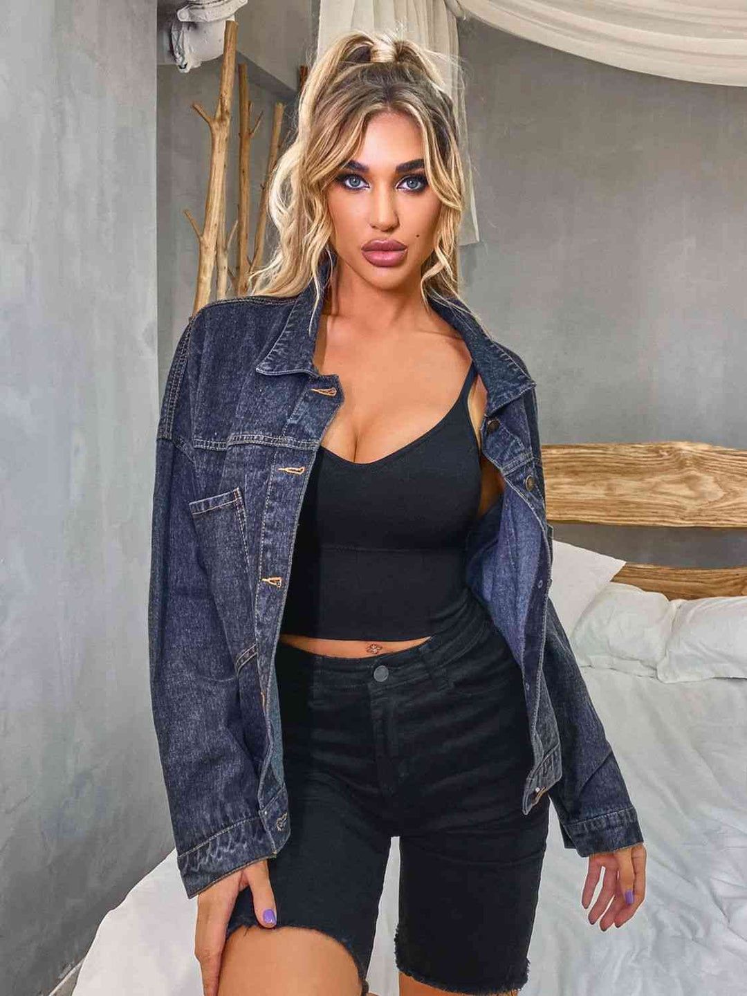 Stilla | Nakke Sunket Skulder Denim Jakke