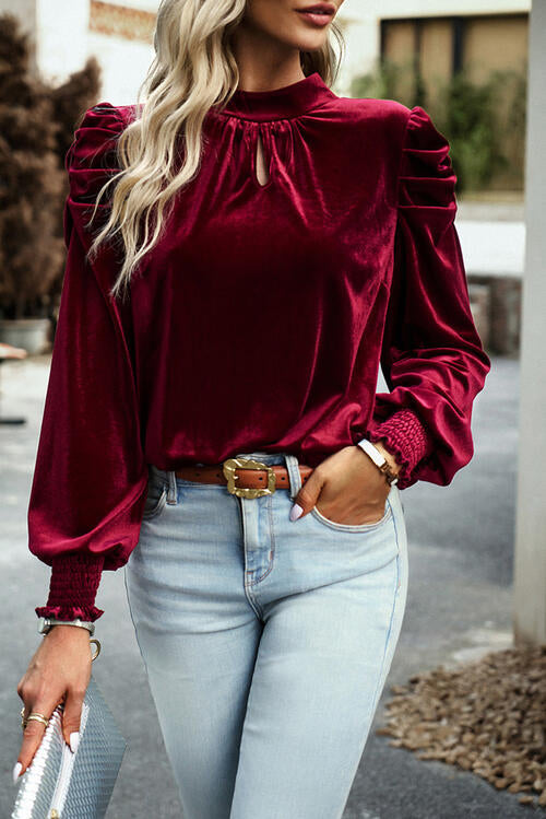 Stilla | op Mock Neck Velvet Stof Langærmet Bluse