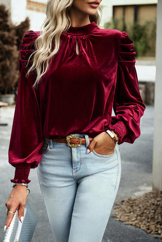 Stilla | op Mock Neck Velvet Stof Langærmet Bluse