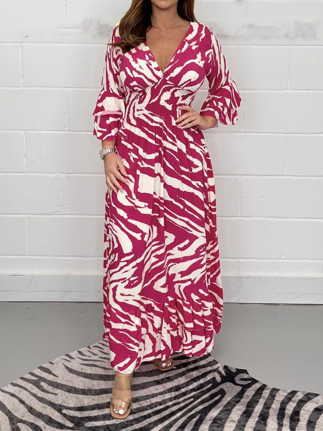 Stilla | Prinetet Flounce Sleeve Maxi Kjole