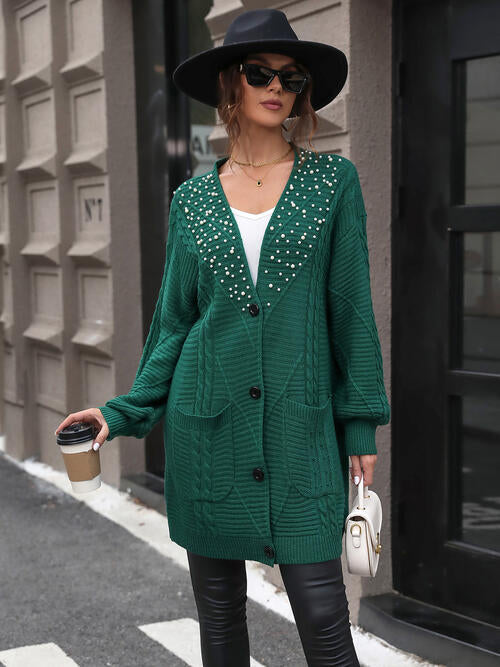 Stilla | Detaljeret Kabelstrikket Knappelukket Cardigan
