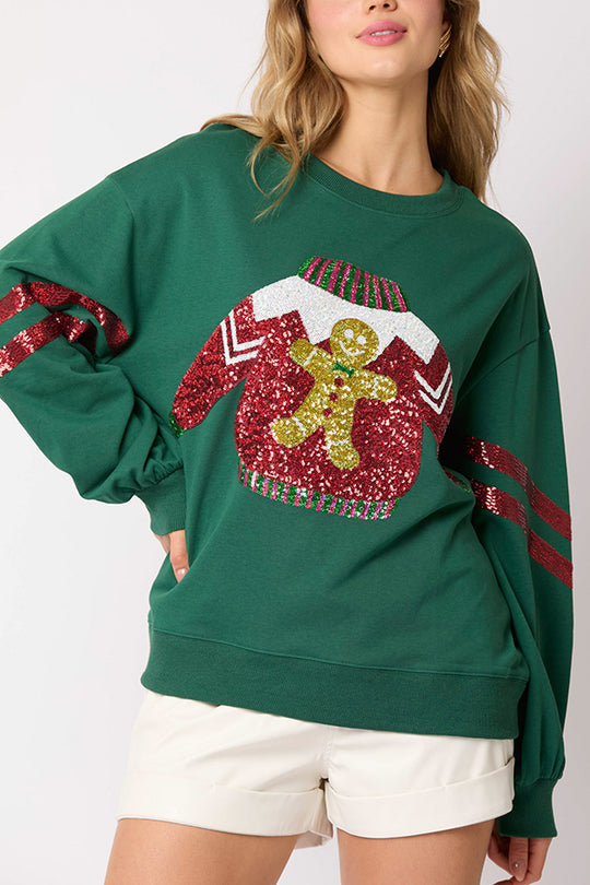 Stilla | Jule-pailletter-rundhals-løs sweatshirt