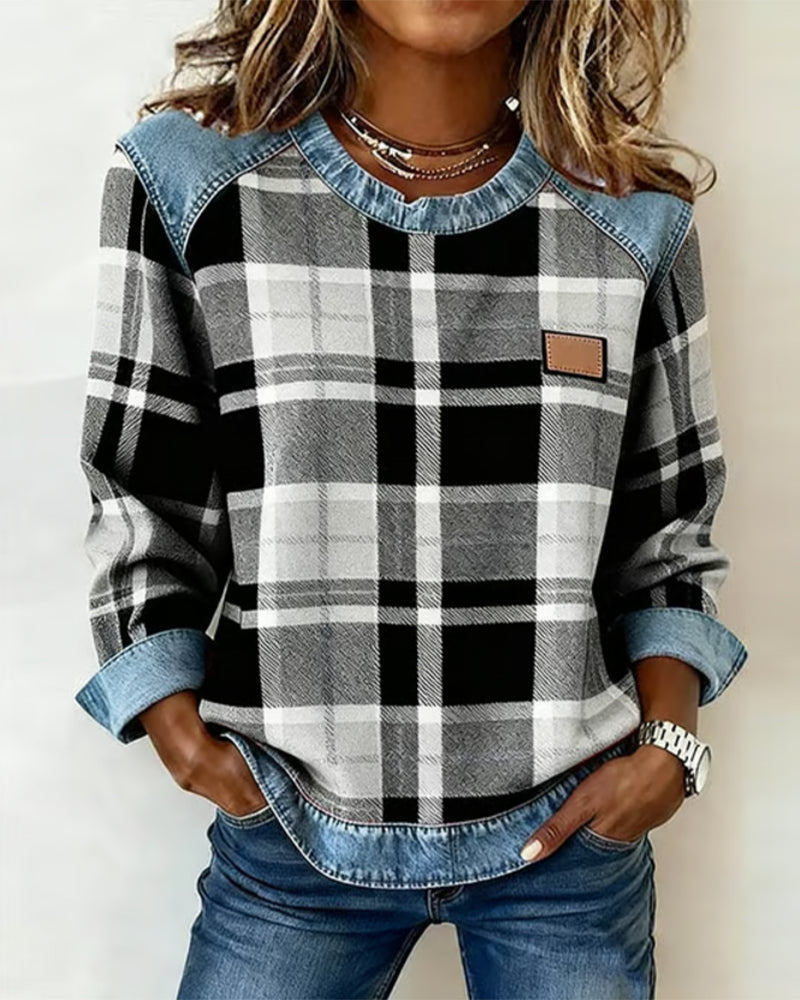 Stilla | Sweatshirt med ternet patchwork