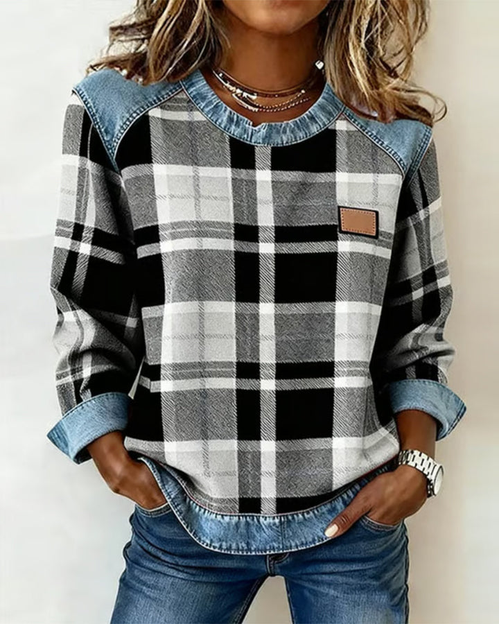 Stilla | Sweatshirt med ternet patchwork