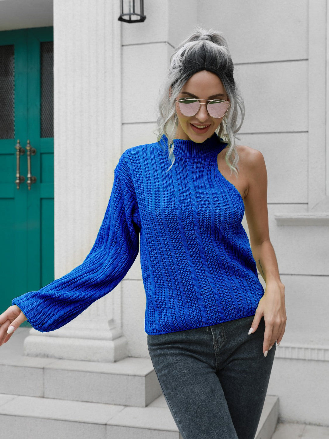 Stilla | Strik Rund Hals Asymmetrisk Sweater