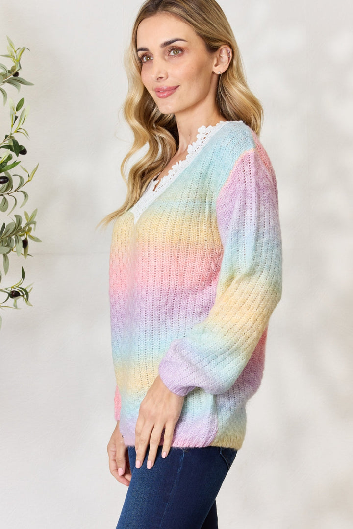 Stilla | Regnbuegradient Hæklede Detalje Sweater