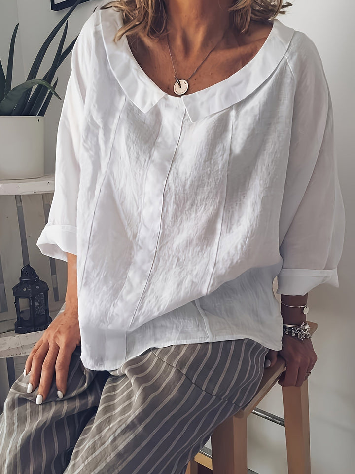 Stilla | Plus Size Bluse Langærmet, Løs Rund Halsudskæring, Blød Kunstsilke