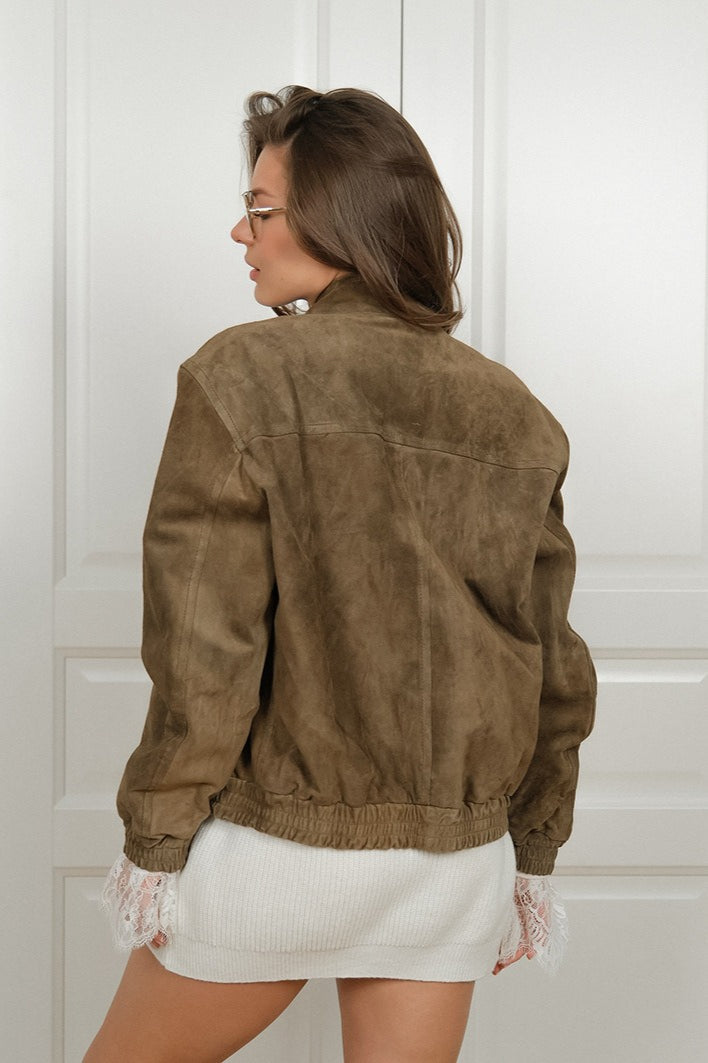 Stilla | Vintage Suede Jakke med Stå-Krave til Stilfuld Lagdeling
