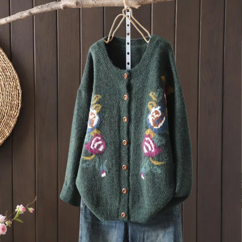 Stilla | Strikket Cardigan med Blomster til Damer