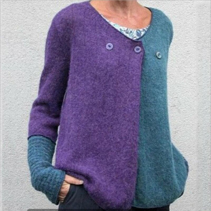 Stilla | Relaxed Fit Sweatshirt Farveblok Knap-Front Sweatshirt