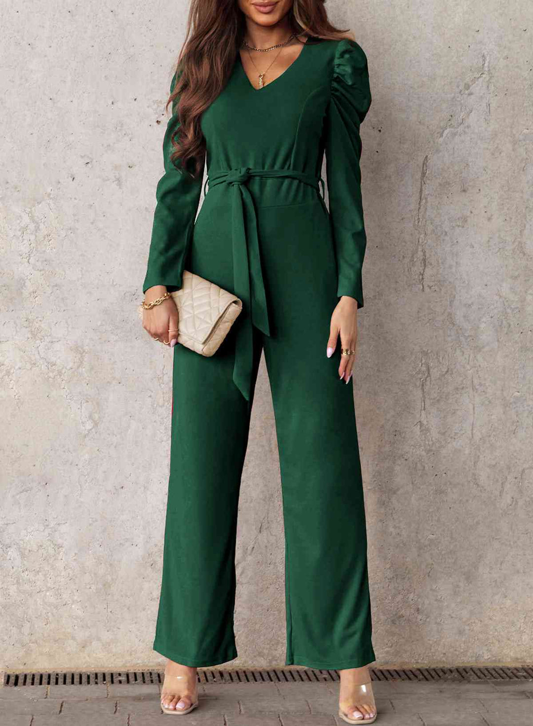 Stilla | Lang Puff Ærme V-hals Jumpsuit