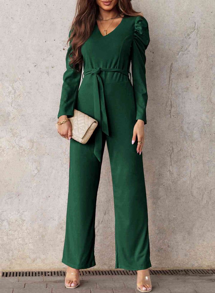 Stilla | Lang Puff Ærme V-hals Jumpsuit
