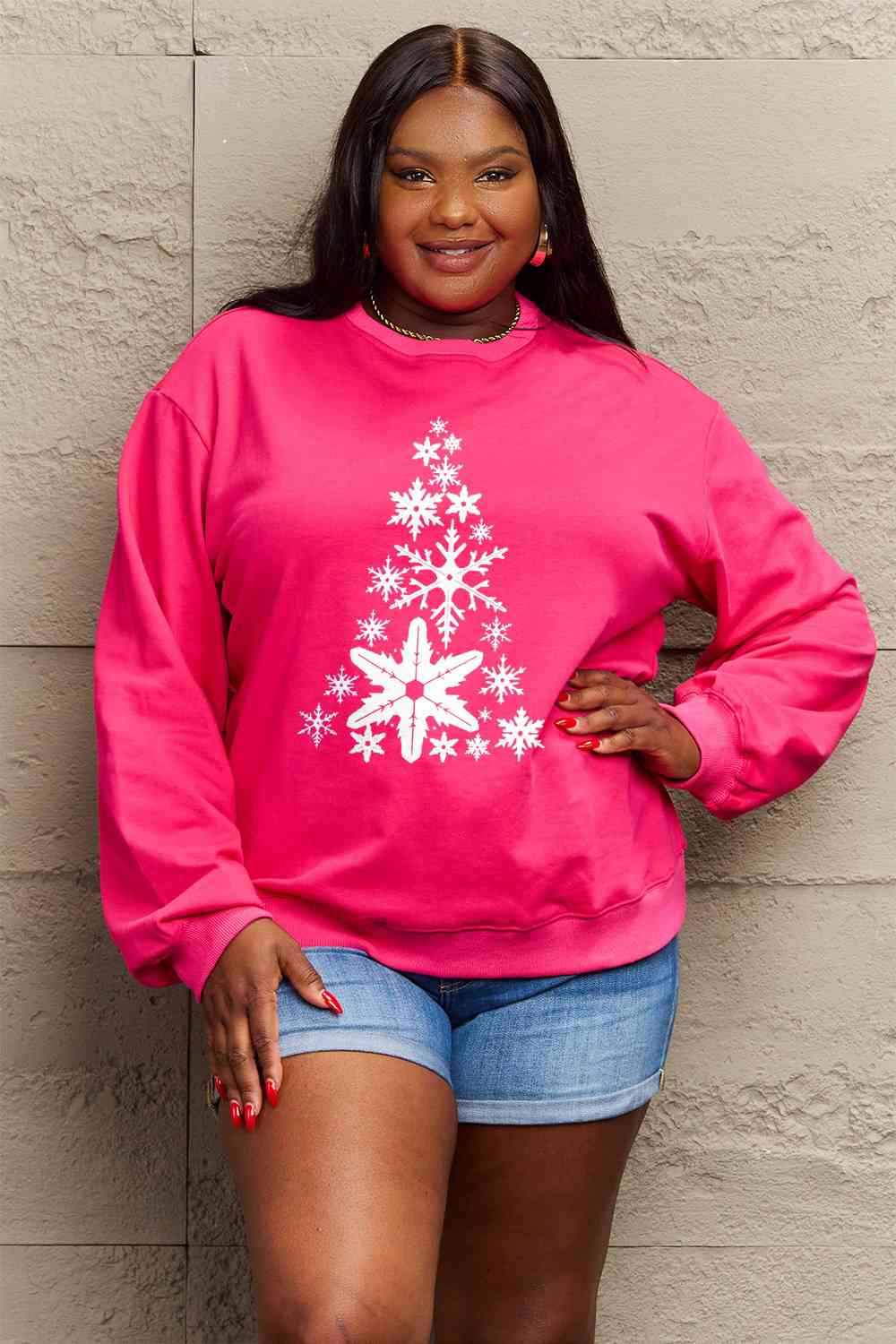 Stilla | Love Fuldt Størrelse Snefnug Juletræ Grafisk Sweatshirt