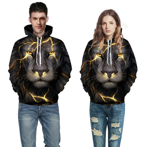 Herre hoodie med imponerende løvemotiv og energisk design Stilla