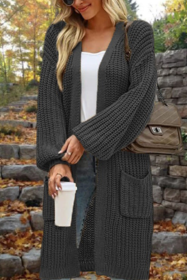 Stilla | Længde Løs Oversized Dobbelt Lomme Cardigan Sweater Jakke