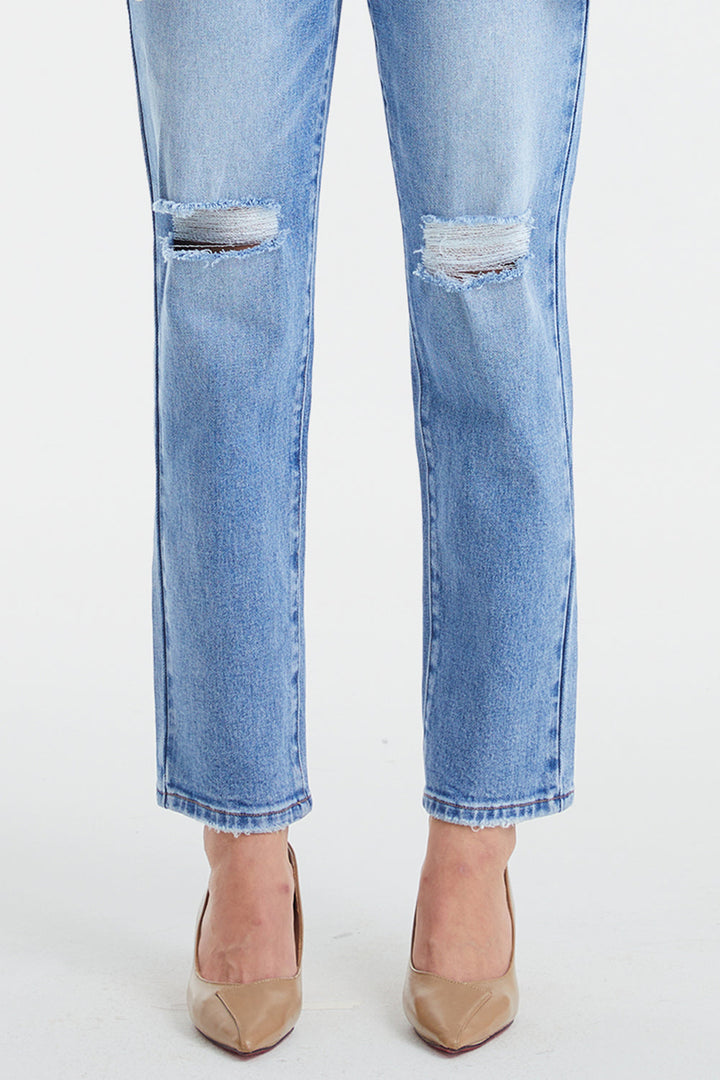Stilla | Høj Talje Distressed Kattevipper Vaskede Lige Jeans