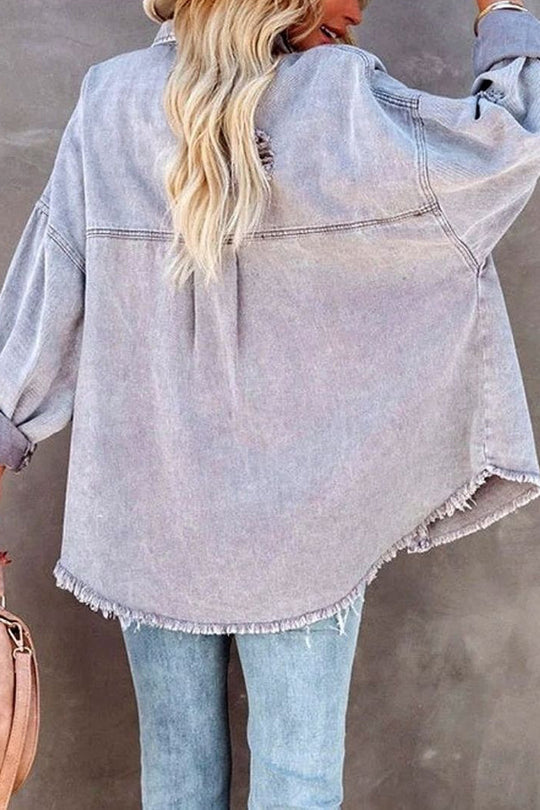 Stilla | Revers Langærmet Ripped Denim Jakke