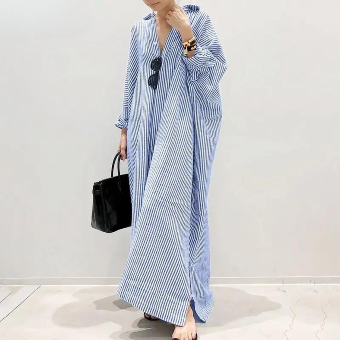 Stilla | Oversize Stribet Skjortekjole