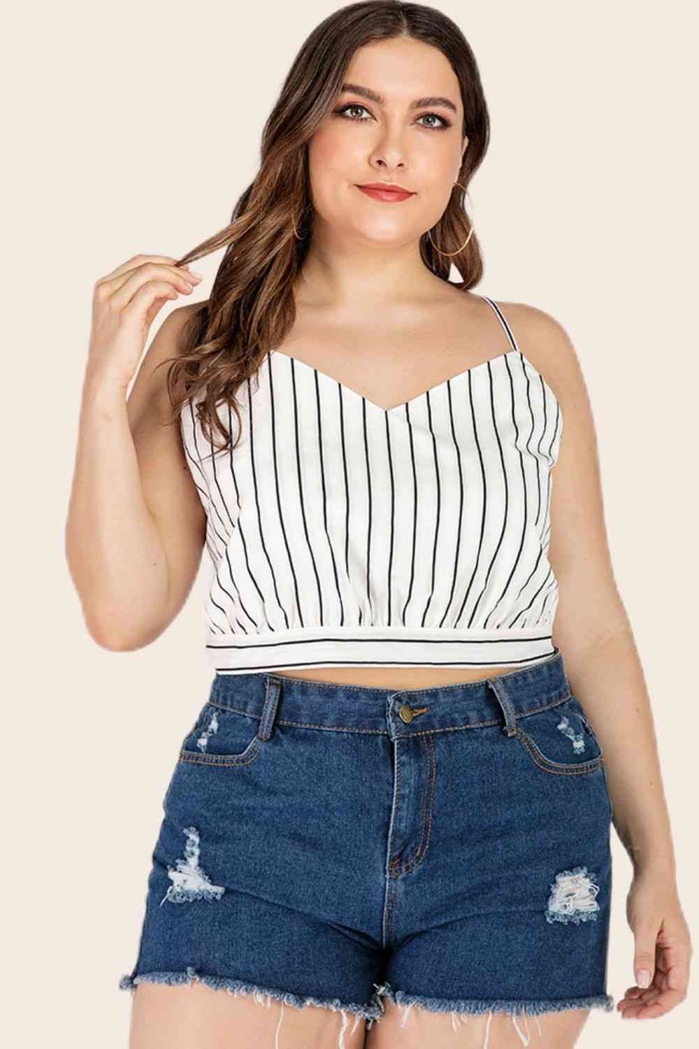 Stilla | Størrelse Stribet Tie-back Cropped Cami