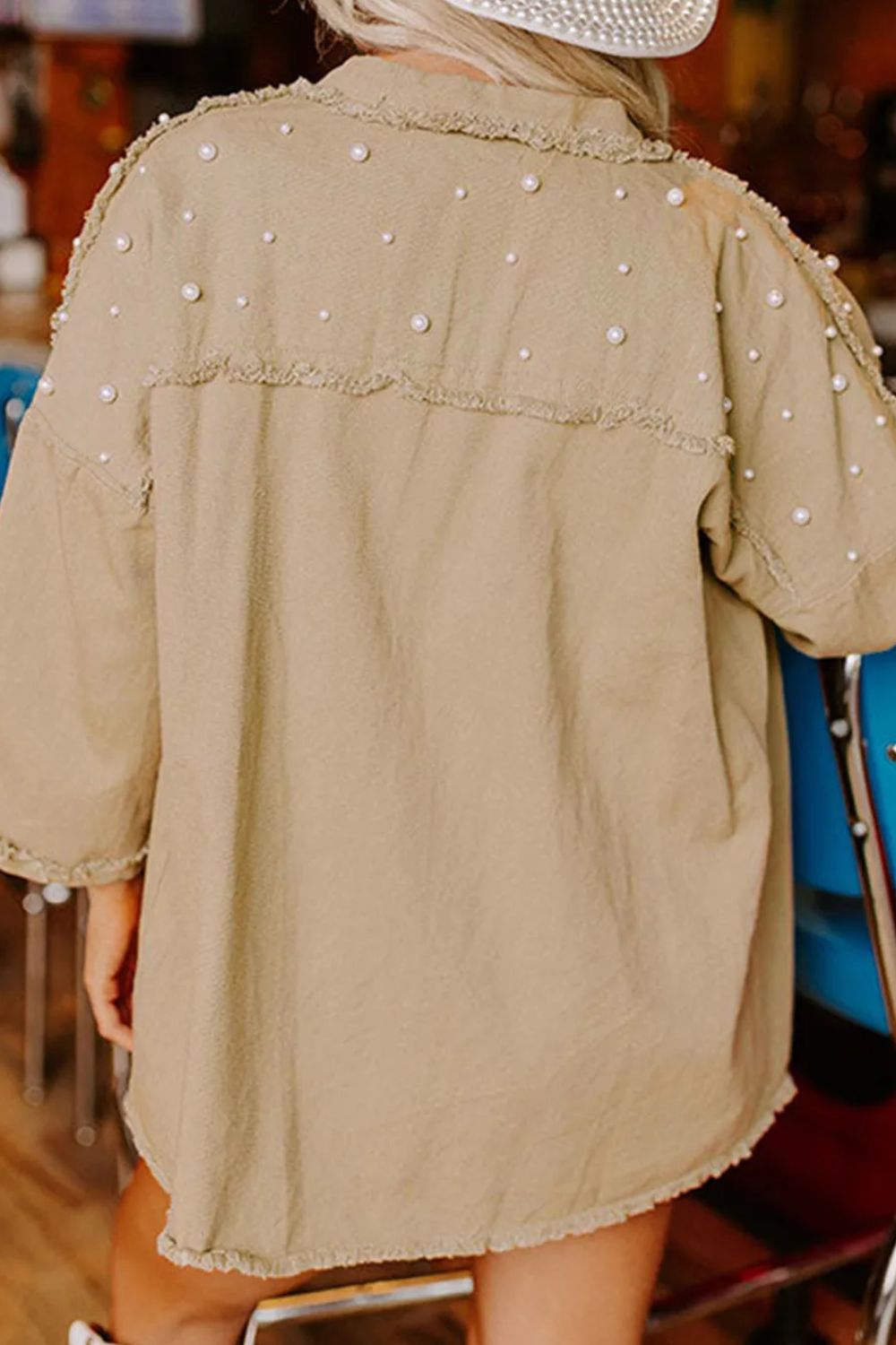 Stilla | Hem Pearl Trim Dropped Shoulder Denim Jacket