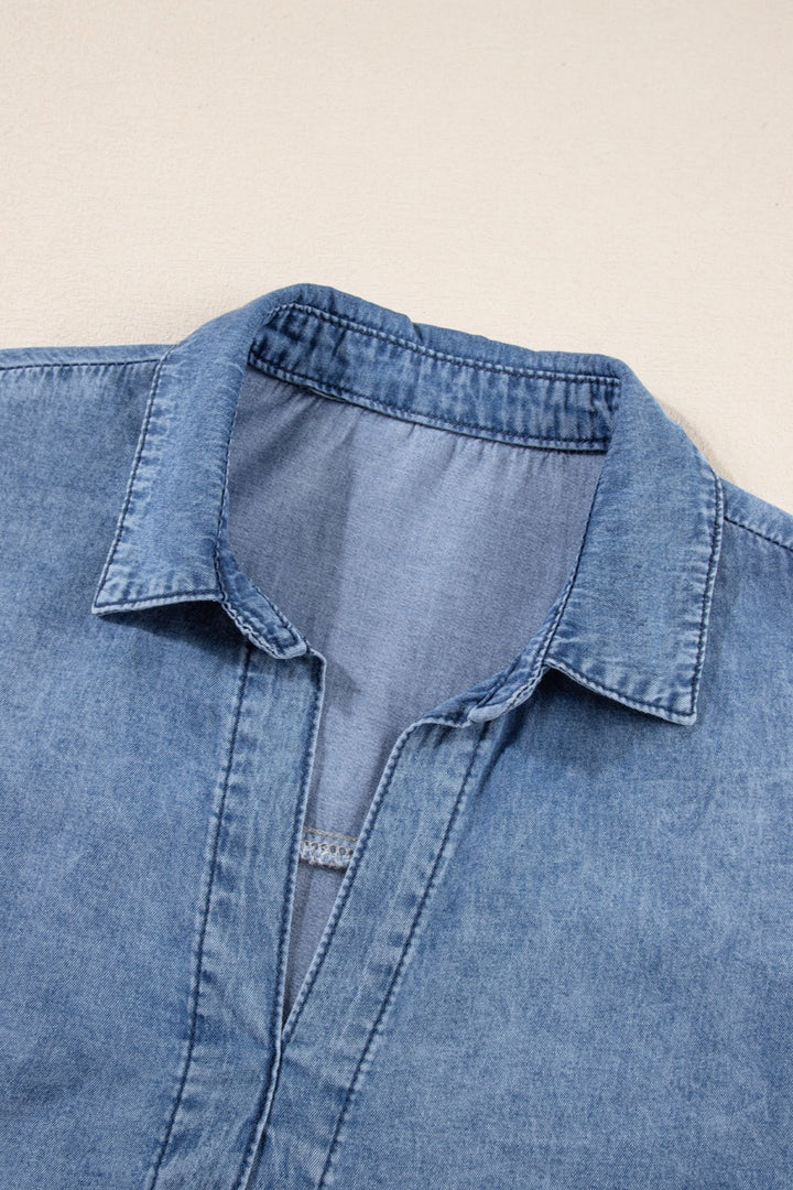 Stilla | Hem Krave Hals Korte Ærmer Denim Kjole