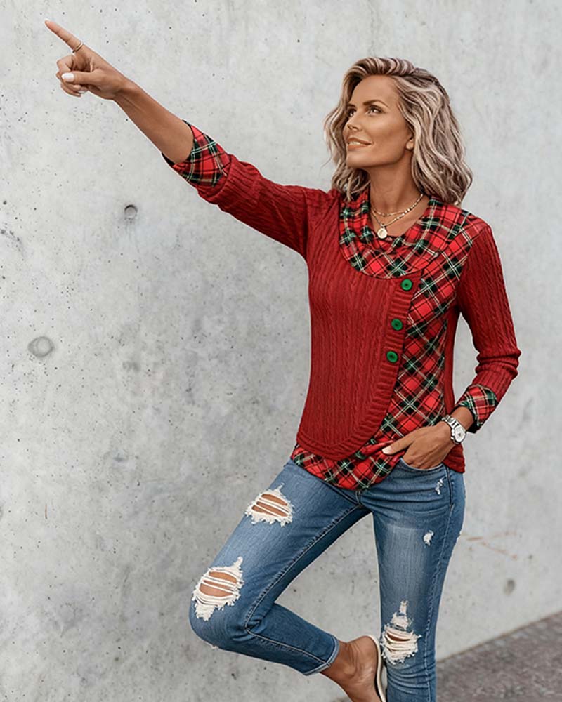 Stilla | Langærmet Top med ternet patchwork