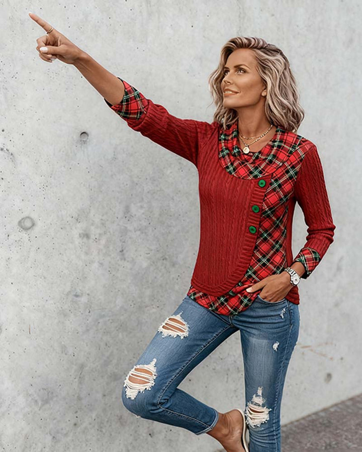 Stilla | Langærmet Top med ternet patchwork