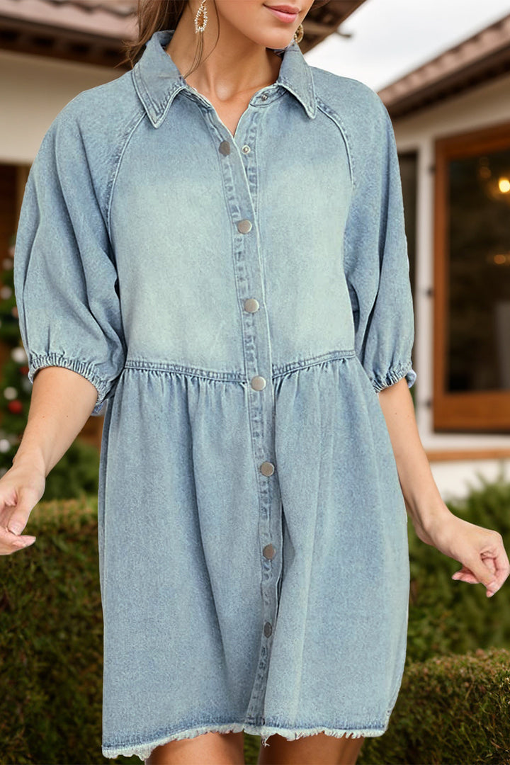 Stilla | Hem Snap Down Halv Ærmet Denim Kjole